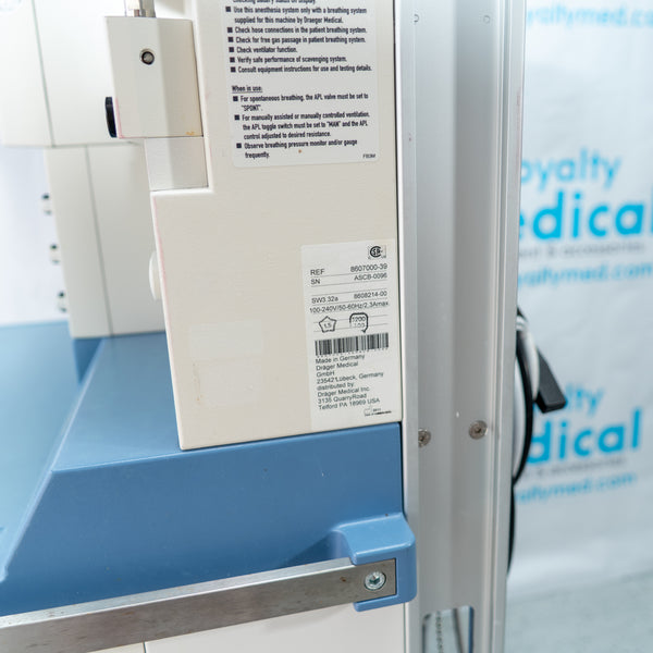 Drager Fabius GS Premium Anesthesia Machine with Infinity Delta Monitor and Scio Four Oxi Plus Gas Module 6871801 RI 10 8607000-39 ASCB-0096