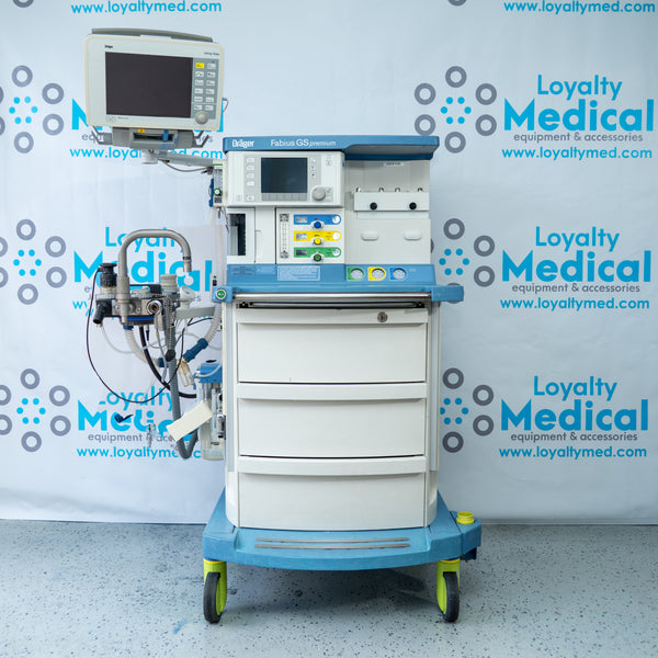 Drager Fabius GS Premium Anesthesia Machine with Infinity Delta Monitor and Scio Four Oxi Plus Gas Module 6871801 RI 10 8607000-39 ASCB-0096