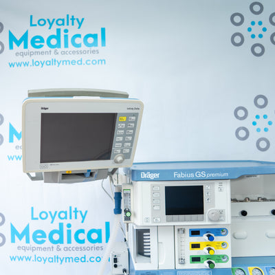 Drager Fabius GS Premium Anesthesia Machine with Infinity Delta Monitor and Scio Four Oxi Plus Gas Module 6871801 RI 10 8607000-39 ASCB-0096 - Loyalty Medical